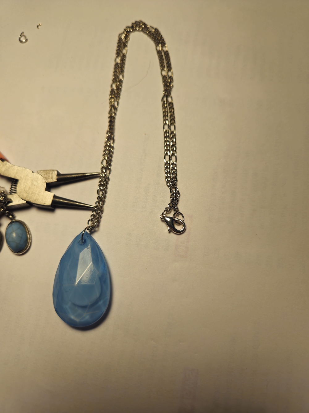 Silver Chain Necklace with Blue Teardrop Pendant & Matching Earrings